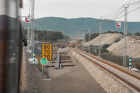 Excavation works at the construction site of second railway track and tunnels in slovenia on the line towards Koper. Construction site around divaca, preparing the embankment to the first tunnelの写真素材