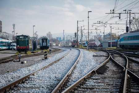 Fresh tracks as part of modernisation in autumn of 2024. Long awaited works on the station of ljubljana are on the way. Look towards eastの写真素材