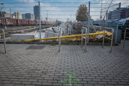 Building new train track on the ljubljana train station as a part of modernisation and renovation in 2024. Visible new blocks for platform and trains..の写真素材
