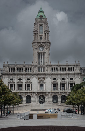 Avenue of Aliados in the city of Porto, Portugal. Beautiful avenue in the city centre, looking up towards the city hall...の写真素材