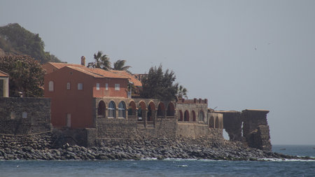 Seaside view of ilee de goree, slave island in the bay of Dakar, export point for slaves from africa to the world..の写真素材