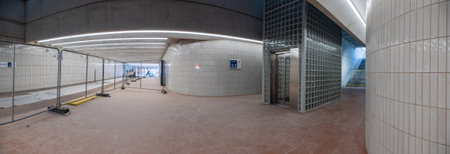 Underpass of train station in Nova Gorica, as part of renovations of European Culture capital of 2025. view of the stairs to second platform in front of the station..の写真素材