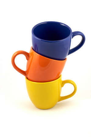 a stack of three cups on a white backgroundの写真素材