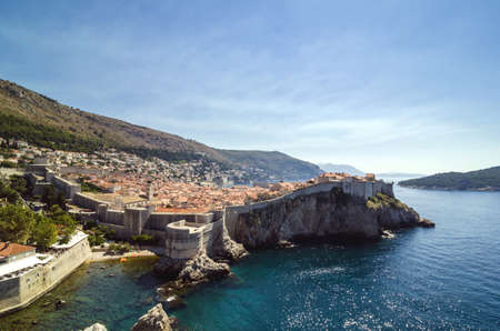 Old Dubrovnik town with heavy fortification walls, Croatia, Europe の写真素材