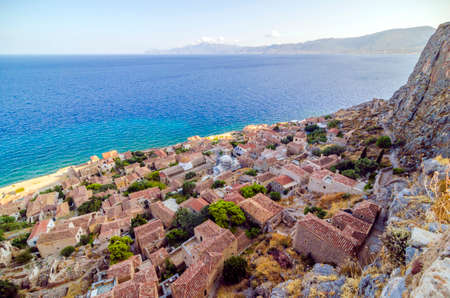 Top view on Monemvasia with sea, Greece の写真素材
