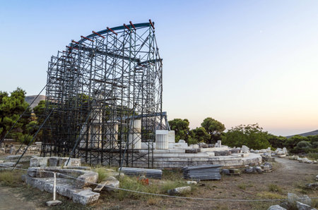 Ancient greek columns from white marble in restoration.の写真素材