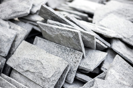 Close up gray stone tiles on stack.の写真素材