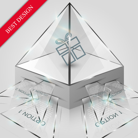 Glass infographic template design. Glass dome 3D. Glass and shining banner diagrams, charts, presentations and diagrams.Business concept with 3 options, parts, steps or processes.のイラスト素材