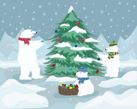 christmas card polar bearsのイラスト素材