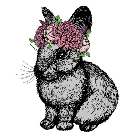 Easter bunny with flowers vector illustrationのイラスト素材