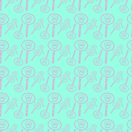 Halloween skull lollipop pattern on a mint background, halloween theme vector illustration for design and decoration, imageのイラスト素材
