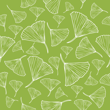 white line sketch leaves pattern on pale green background vector illustration for design and decorationのイラスト素材