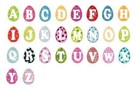 Easter eggs alphabet set vector illustration, for design, decor, funny letters for decorationのイラスト素材