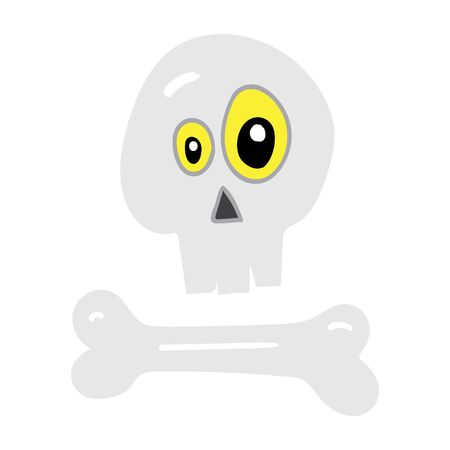 Skull and bone funny with yellow eyes in doodle style isolated vector illustration for design and decoration, holiday halloweenのイラスト素材