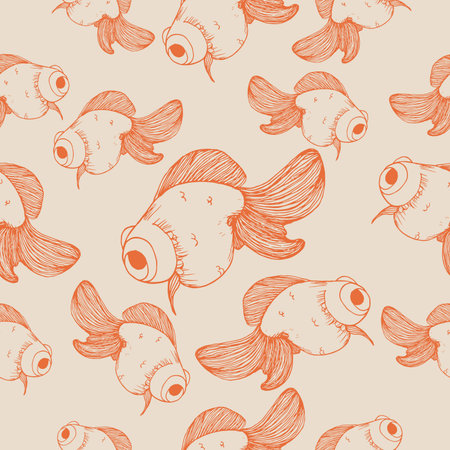 Goldfish pattern orange outline sketch on cream background vector illustration for design and decorationのイラスト素材