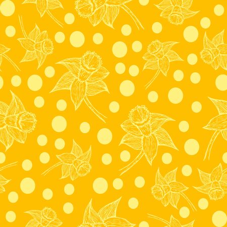 Daffodils pattern yellow background with dots on an orange background vector illustration for design and decorationのイラスト素材