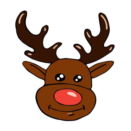 Doodle style christmas deer head isolated on white background vector stock illustration for design and decoration, for decal and interior decoration elements of winter decorのイラスト素材