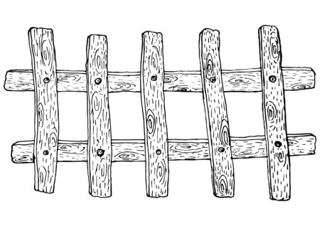 Sketch style old wooden fence plank in black line style on an isolated white background stock vector illustration for design and decor, logos, business cards, prints, interiorsのイラスト素材