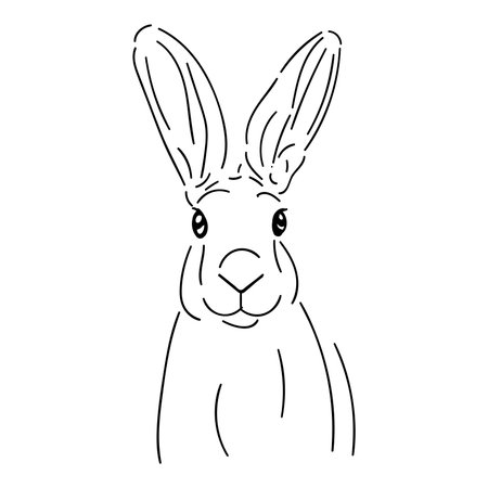 Cute rabbit, (hare) simple black line isolated on white backgroundのイラスト素材