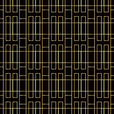 Gold color geometric abstract pattern on black background, stock vector illustration for design and decor, wrapping paper, fabrics, banner, retro style, glamorのイラスト素材