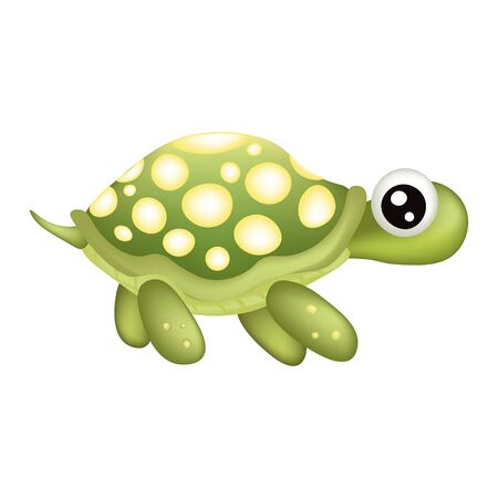 Funny green turtle isolated on white background with 3D effect, stock vector illustration for design and decor, print, logo, childrenâs, cute, marine themeのイラスト素材