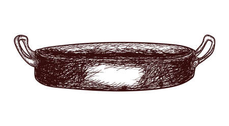 Sketch of a saucepan with a lid contour drawing isolated on white background, stock vector illustration, for design and decoration, sticker, template, vintage, banner, copper cookwareのイラスト素材