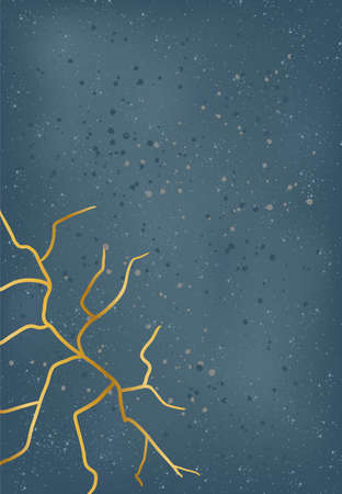 Vertical background of blue color with stone texture and gold crack, with dots, stock vector illustration for design and decoration, print, pattern, kintsugi, bannerのイラスト素材