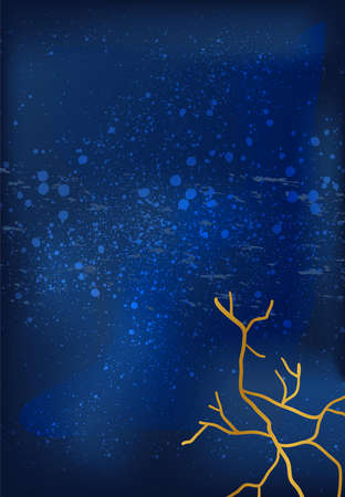 Vertical background of blue color with stone texture and gold crack, with dots, stock vector illustration for design and decoration, print, pattern, kintsugi, bannerのイラスト素材