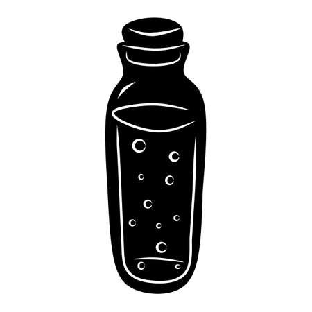 Magic potion black, cartoon isolated on white background, vector illustration for design and decor, Halloween, sticker, templateのイラスト素材