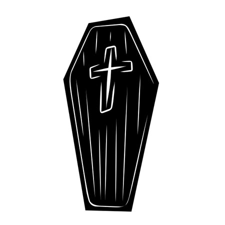 Wooden coffin black, cartoon isolated on white background, vector illustration for design and decor, Halloweenのイラスト素材