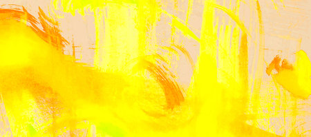abstract yellow and orange watercolor paint strokes on white paper backgroundの写真素材