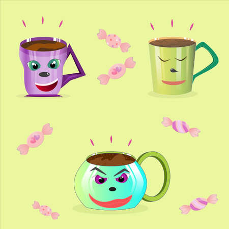 three kinds of sweets with coffeeのイラスト素材