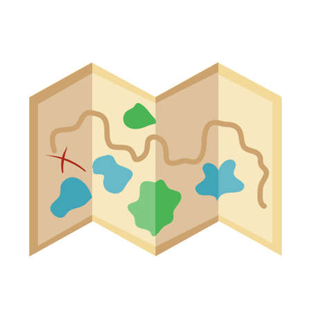 Map of the area for camping and Hiking with tents. Flat-style illustration. Map with the designation of the goal, the path between the lakes and the land.のイラスト素材