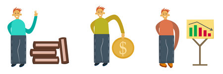 Concept vector illustration isolated on a white background. A young student studied, read books,...