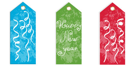 Set of Christmas card with lettering and ribbons isolated on a white background. Vector illustration in a flat cartoon style. Colorful greeting card for Christmas greetings.のイラスト素材