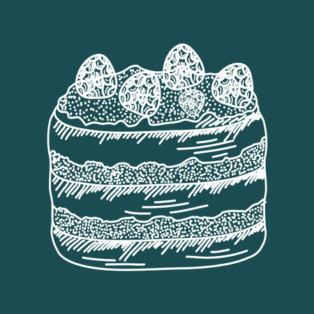Cupcake with a white outline isolated on a colored background. Vector illustration in a simple hand...