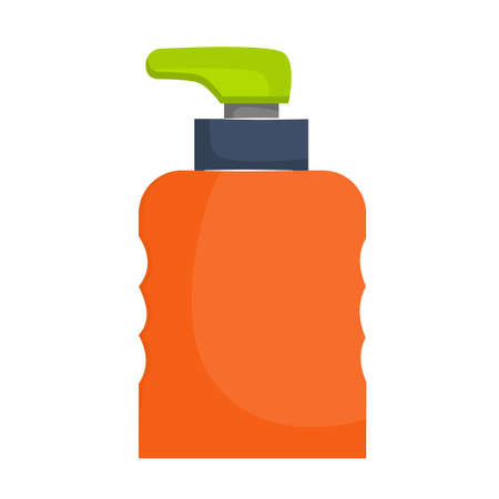 The dispenser bottle is isolated on a white background. Dispenser for liquid or antiseptic. Bright bottle with an uneven surface for the hands. Vector illustration in a flat, cartoon style.のイラスト素材
