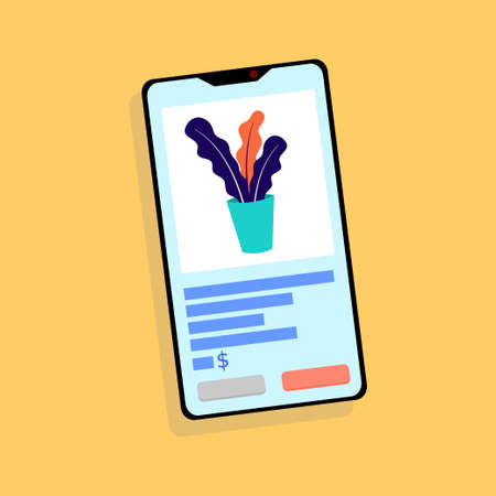 Phone screen top view, product selection for online purchase. Online shopping. Vector illustration in flat style.のイラスト素材
