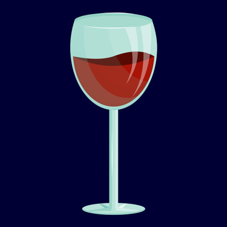 A wine glass is isolated on a dark background. Alcohol dependence, alcoholism. Red wine splashes in the glass. Vector illustration.のイラスト素材