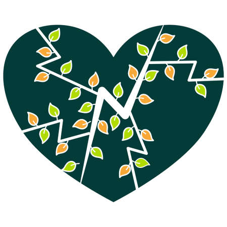 The save energy logo is isolated on a white background. Symbol of energy with leaves in the heart. Vector illustration in flat style. An element from the design kit.のイラスト素材