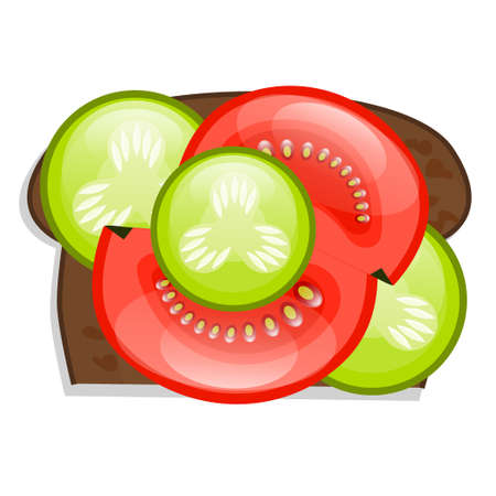 Tomato and cucumber sandwich isolated on a white background. Food for vegans, from vegetables. Vector illustration.のイラスト素材
