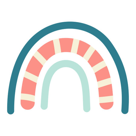 Scandinavian hugge with rainbow stripes isolated on a white background. Vector illustration in simple minimal Scandinavian style for kids, handdrawn free flat style in pastel colors.のイラスト素材