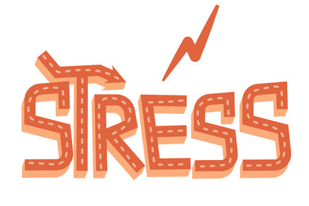 The word stress in cartoon style is isolated on a white background. Vector illustration of lettering with a zipper, three-dimensional decorated letters for illustrations of stress and tired peopleのイラスト素材