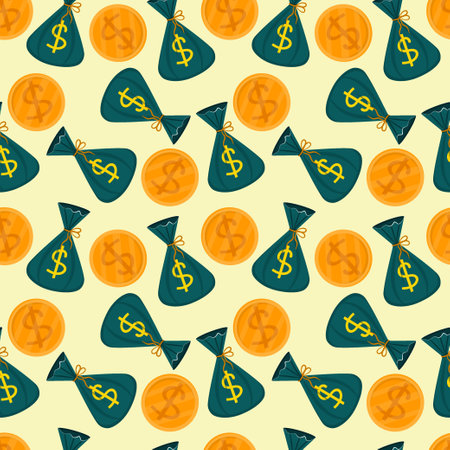 Seamless pattern of gold coins and a bag of money for the St. Patricks Day holiday. Vector illustrationのイラスト素材