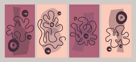 Abstract Banner with a cover for web design. Modern abstract art. Digital marketing. A continuous line with spots. Vector illustration. Poster, layout, template in purple and pink shadesのイラスト素材