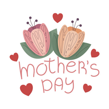 Mothers Day greeting card text. Flower card template. Happy Womens Day greeting template. Vector illustration in a flat linear style isolated on white background. Congratulations to mothers.のイラスト素材