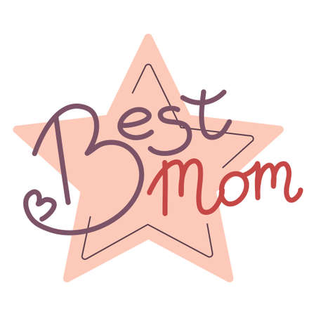 Mothers Day text greeting card. A postcard template with a star and inscription best mom. Vector illustration in a flat linear style, isolated on a white background. Congratulations to mothersのイラスト素材