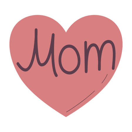 Mothers Day greeting card. Postcard template with heart and inscription mom. Vector illustration in a flat linear style, isolated white background. Congratulations to the mothers.のイラスト素材