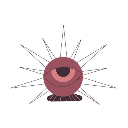 All-seeing eye in the ball of palmistry predictions is isolated on white background. Flat illustration with lines. Esoteric vector. Vector hand drawing. A mystical drawing. Isolated illustrationのイラスト素材