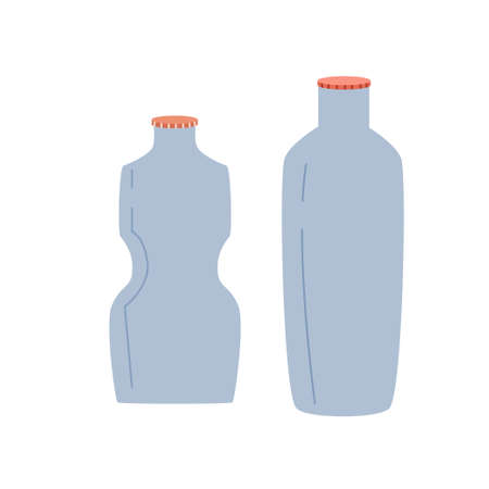 Zero waste, plastic bottles isolated on a white background. Recycling of garbage, natural products, no plastic. Vector flat design. Vector illustration. Green Planet and waste recyclingのイラスト素材